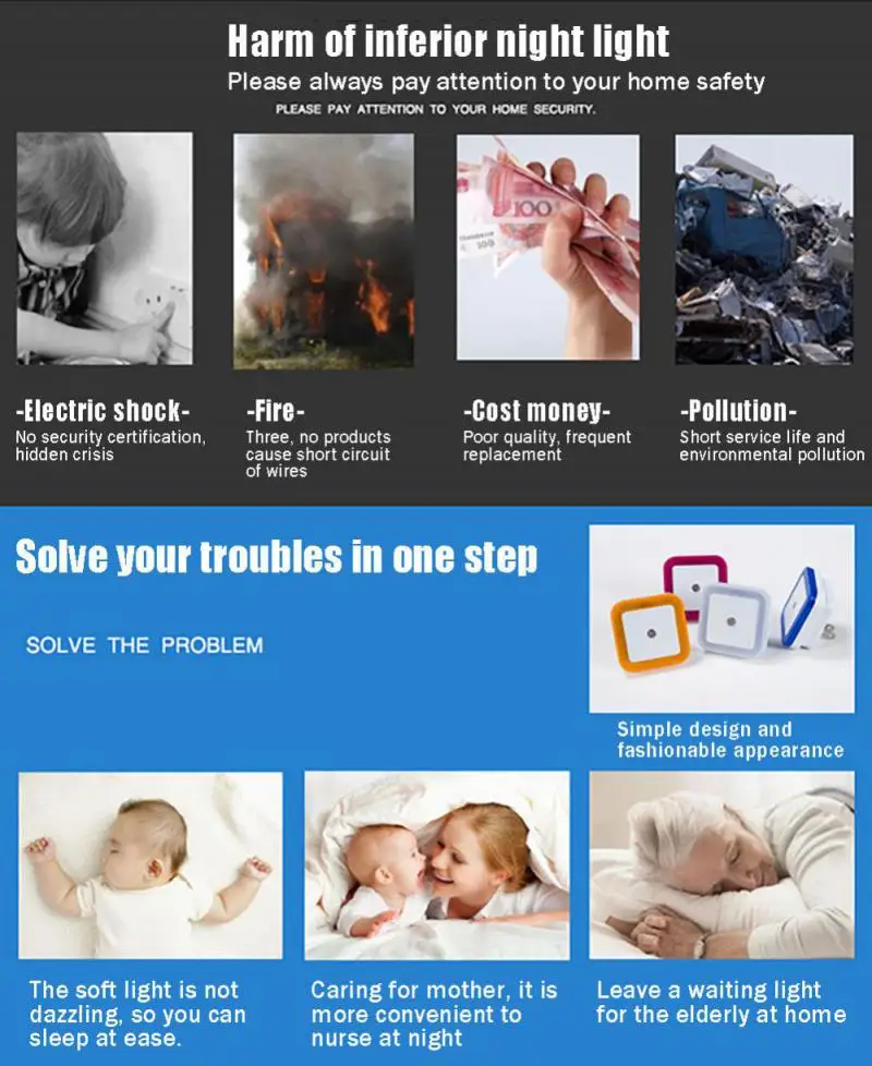 Wireless LED Night Light Mini US Plug Light Control Sensor Children's Room Children's Bedroom Decoration Midnight Tricolor Light