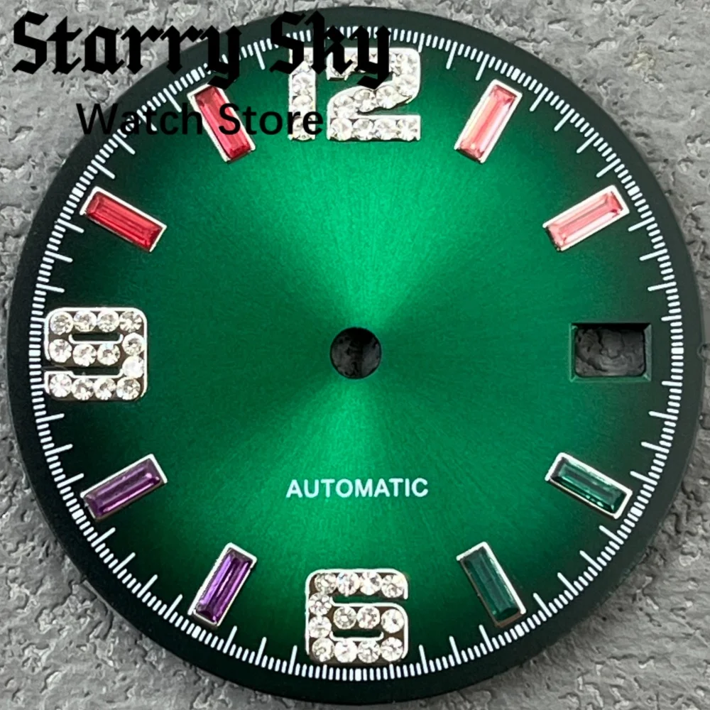 Gramock 29mm High Quality Crystal Number  Olive Green/Blue/White/Black Date Window Watch Dial Fits For NH35 Movement Watch Parts