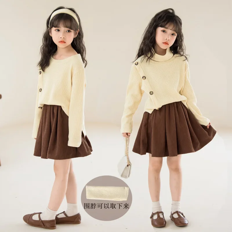 

Girls Clothing Sets Autumn Children Knitted Shirts and Corduroy Skirt 2Pcs Outfits Baby Girl Suit Korean Kids Clothes