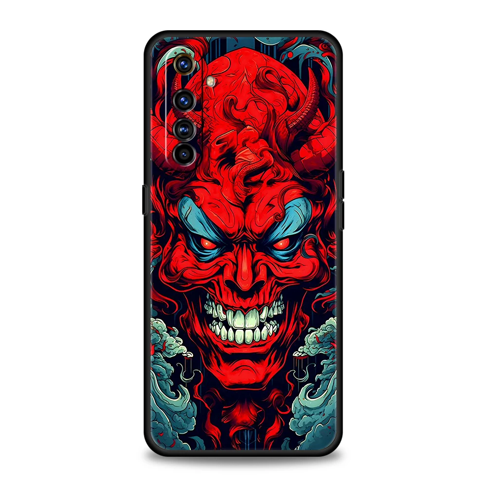 Japan Samurai Oni Mask Silicone For Realme 10 11 8i 9i 9 Pro Plus GT2 C3 6 7 8 Pro C21 C11 C25 C35 Pro 5G Shockproof Phone Cover