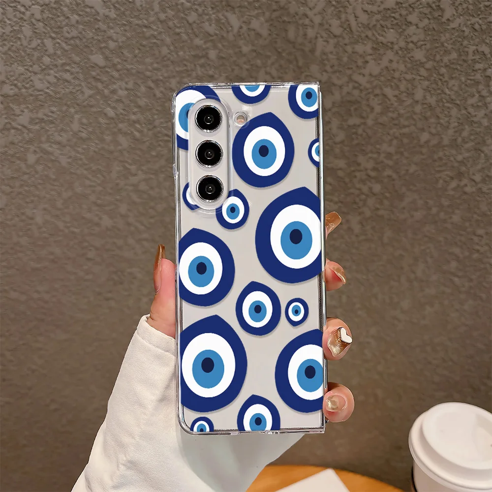 Cute Turkish Lucky Evil Eye Abstract Phone Case for Samsung Galaxy Z Fold 7 6 5 Z Fold 4 3 2 ZFold SE W26 W25 Transparent Cover