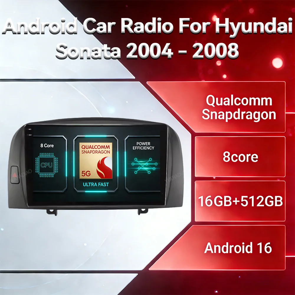 Android 16 Carplay Auto Für Hyundai SONATA NF 2004 2005 2006 2007 2008 Autoradio WIFI+4G Multimedia-Player GPS NAVI 4G WIFI QLED