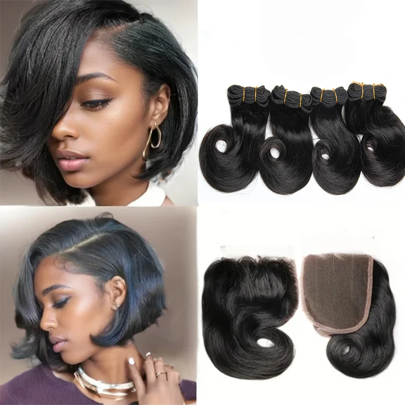 Short Curly Human Hair Bundles With Closure Brazilian Hair Weaving With 4x4 Closure 4+1/Lot Short Human Hair Bundles And Closure