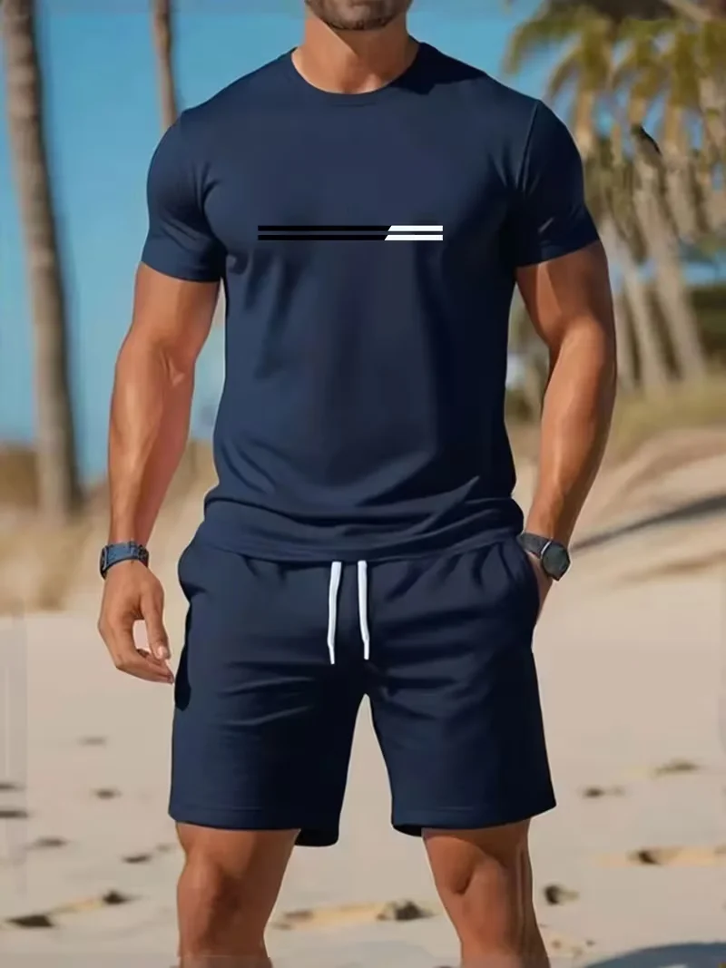 Men's sports two-piece set short sleeved T-shirt and shorts running and fitness sportswear summer promotion latest hot selling view 6