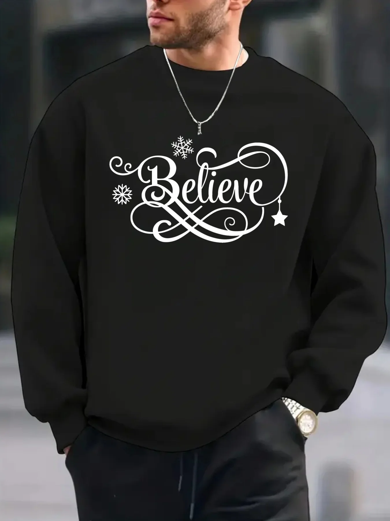 

Мужской свитер с круглым вырезом и длинными рукавами с принтом «Рождественская тематика», удобный джемпер обычной версии