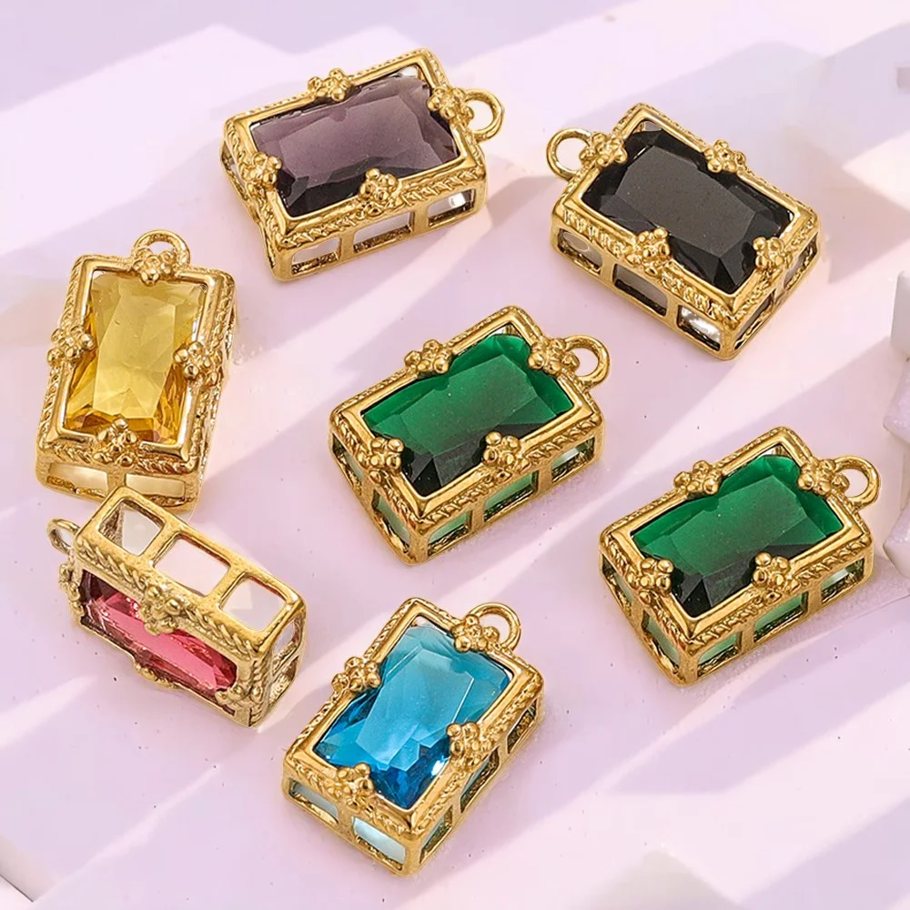 2 Pcs 10 X 17MM Crystal Rectangular Pendants Colorful Transparent Charm Jewelry DIY Retro Court Earrings Pendant Accessories