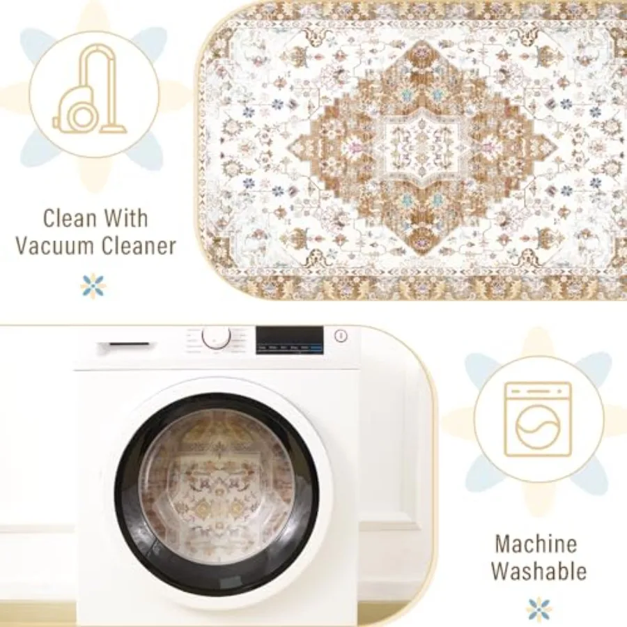 Vintage Design Area Rugs for Living Room 4x6 Machine Washable Floral Collection Traditional Bedroom Rug Low Pile Cute Room Prin