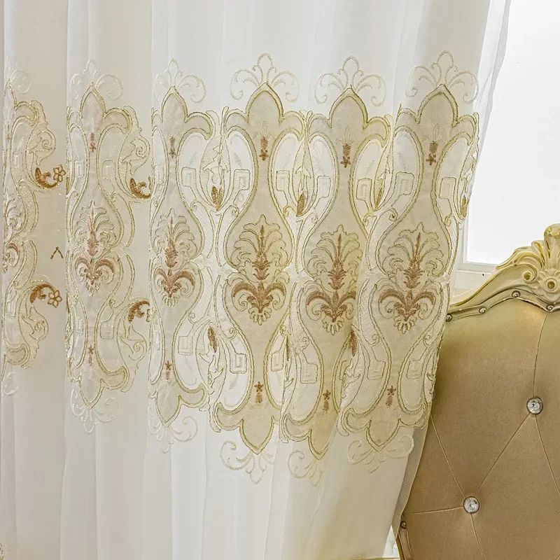 

One Custom-made Translucent Sunscreen Curtains Living Room Bedroom Balcony Simple European Embroidery Double Gauze