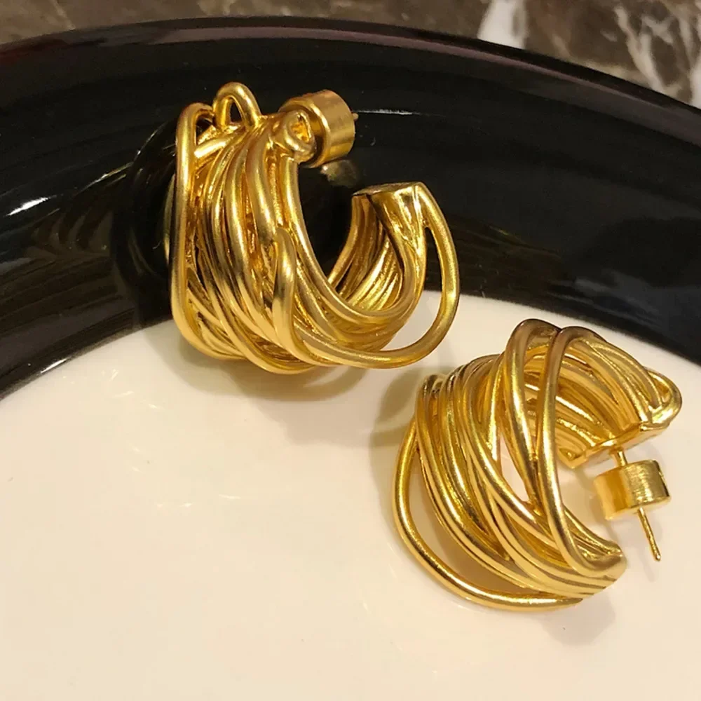 

Europe America Designer Irregular Gold Twisted Earrings Women Luxury Jewelry Party