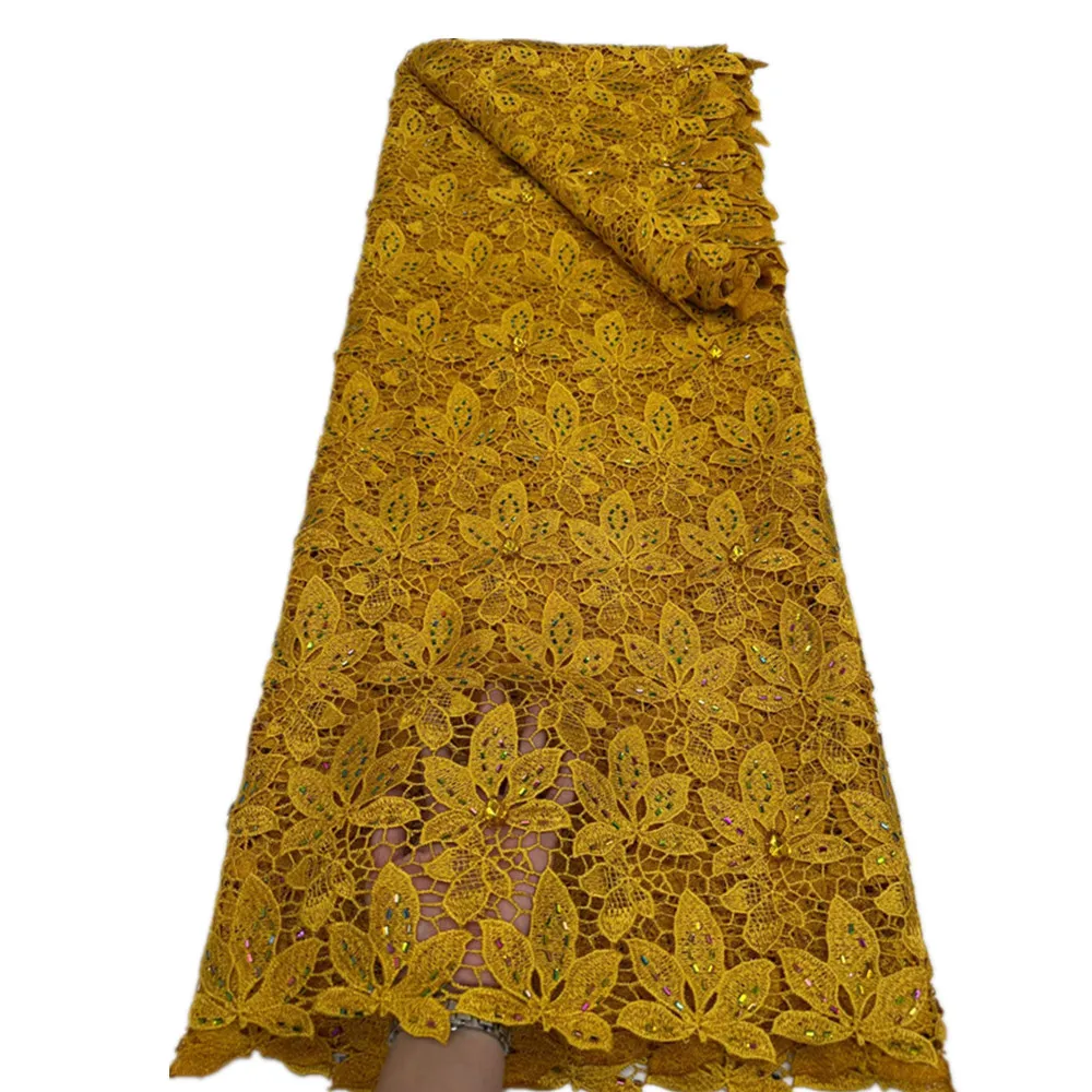 

Новейший дизайн, африканский гипюровый шнур, кружевная ткань, 5 ярдов, нигерийская водорастворимая кружевная ткань для шитья свадебного платья 23A143
