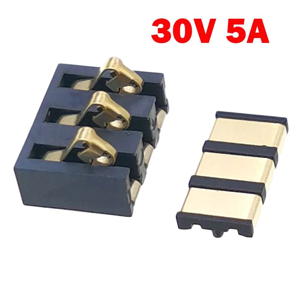 100 sets 30V 5A High Current Battery Holder 3 Pin Shrapnel Type Battery Connector Male + Female PCB Battery Contact Plate