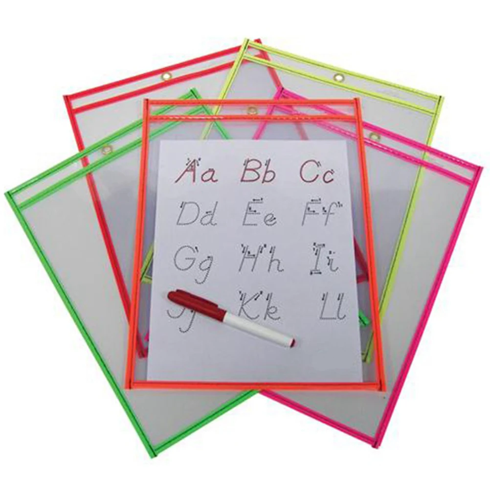 

10pcs Dry Erase Pockets Reusable Clear Wipe Stationery Folder Inserts Children School Supplies Tools