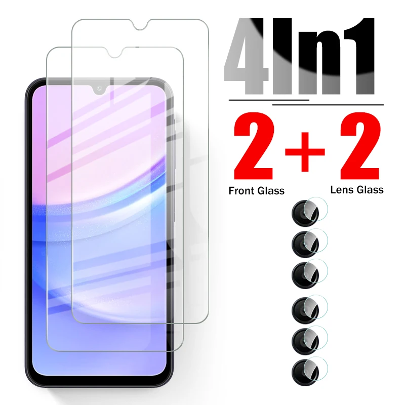 4 In 1 Tempered Glass Screen Protectors For Samsung Galaxy A05 A05s A15 4G A25 A35 A55 5G 2024 Camera Glass Samsun A 15 25 35 55