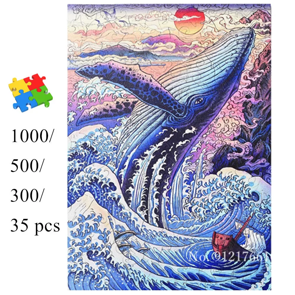 

Puzzle Japanese Ukiyoe Artwork Great Wave Whale Jigsaw Puzzle 300/500/1000 Pcs Diy Puzzle Educational Toys Diy Gifts Home Decor