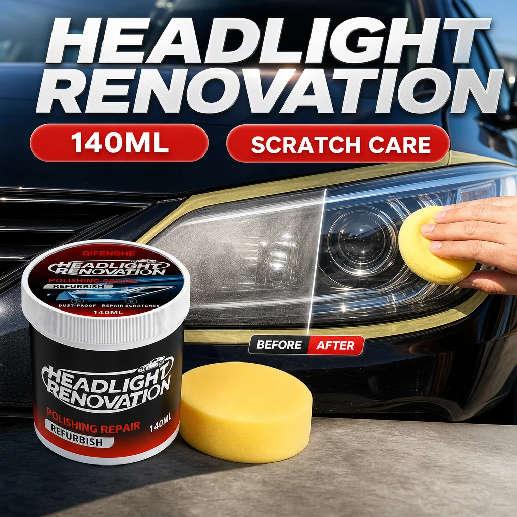 QIFENGHE 140ml Car Headlight Renovation Polishing Paste, Headlamp Restoration Cream, Remove Yellow Oxidation Scratch, Auto Headl