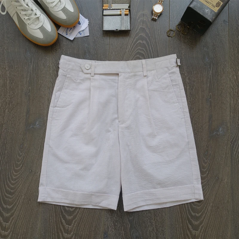 

Naples Summer Vintage Bubble Cloth Briti Sle Italian Casual Loose Lightweight Pleated Pure Cotton orts Pants