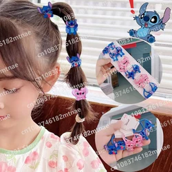 Random 5pcs Disney Anime Stitch Rubber Band Kawaii Hair Bands Hairpin Cartoon High Elasticity Hair Accessoires Girl Gifts Toy