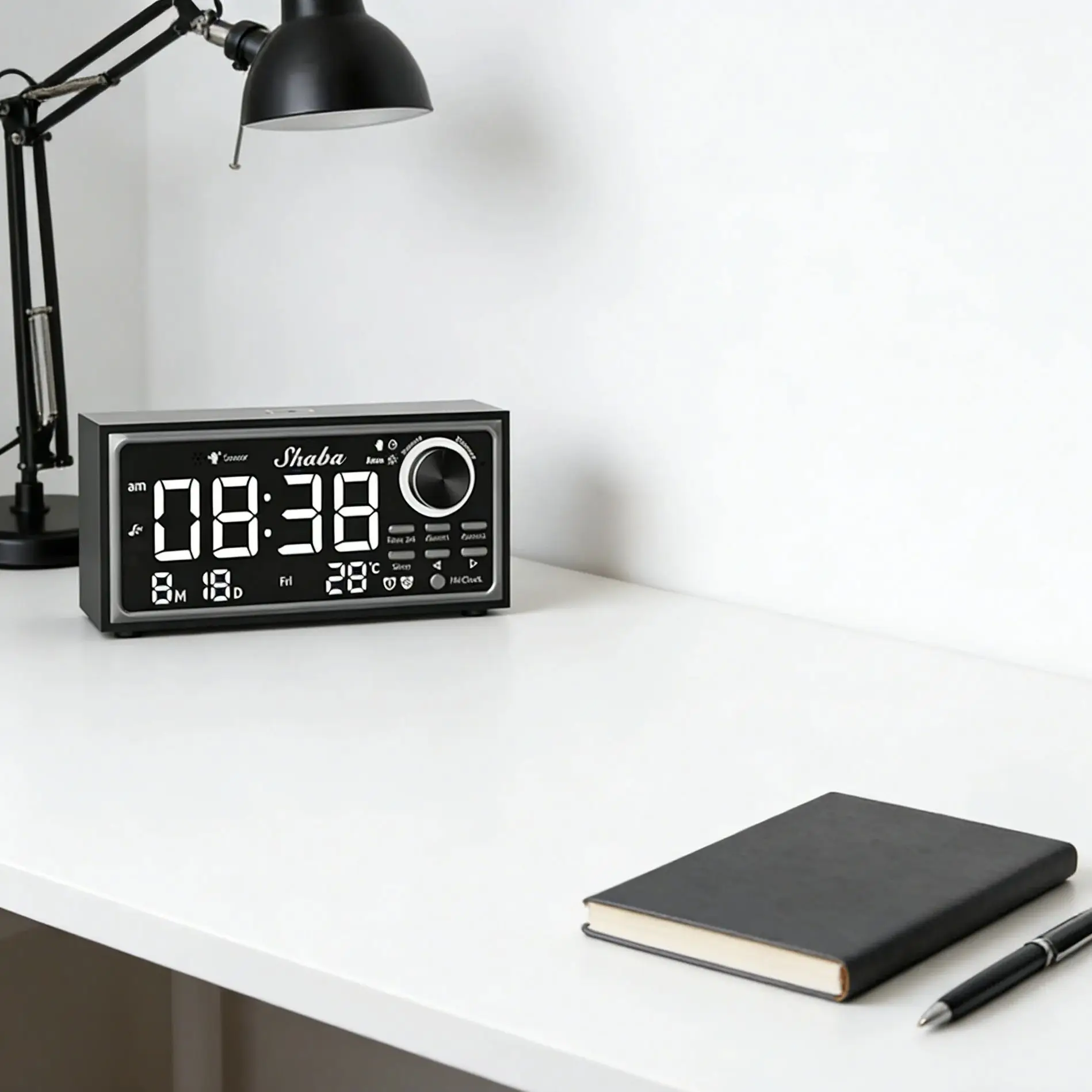 Vintage Solid Wood Alarm Clock with FM Radio Wireless Charging LED Display And Dimmer Control for Bedroom Decorations Wall Clock