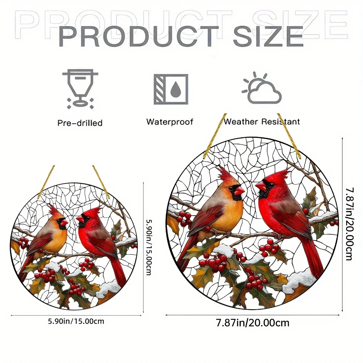 Colorful Dyed Plastic Window Hanging Decoration，Vibrant Cardinal Bird Sun Catcher , Acrylic Circular Sign, Garland Ornament