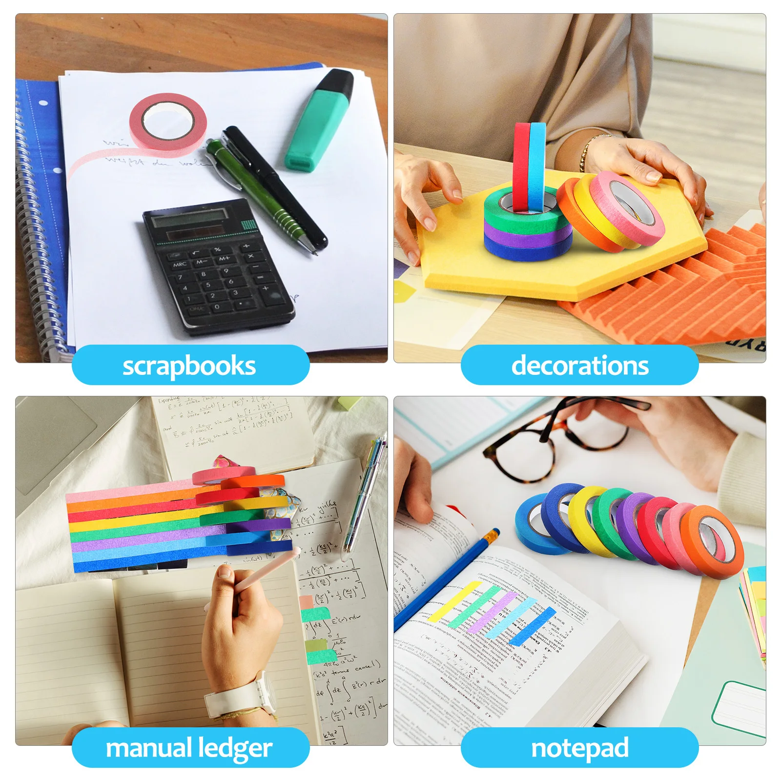 

8pcs 8 Rolls Colored Masking Tape Vibrant Craft Diy Painting Easy Removal Writable Surface Decorative Paper Tape Roll