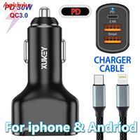 3 Port PD USB Car Charger Cable Type C Fast Charging Adapter for Huawei OPPO Oneplus iPhone 14 Pro Max 13 12 Mini Charge Xiaomi