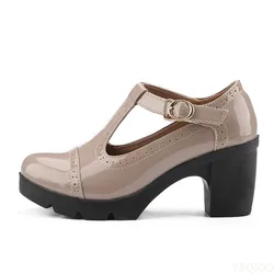 Women's Pumps with T-Buckle High Heels, Women's Retro Thick-Soled Leather High Heels for Office Party Banquet High Heels