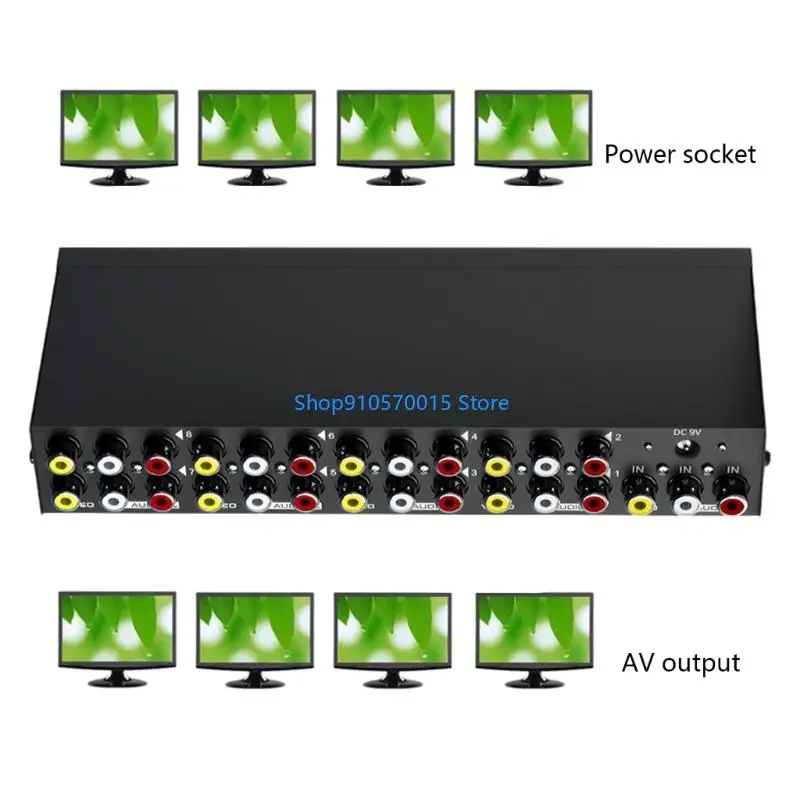 B95C 8-way Composite RCA AV Splitter 1X8 Video 1 in 8 out Selector Box Splitter Distributor for STB DVD HDTV