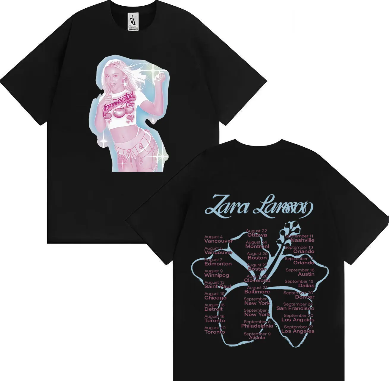 Новый стиль, футболка Singer Zara Larsson-Sparkle Date, лето 2029, футболка большого размера с рукавами для женщин и мужчин, повседневная музыкальная футболка с круглым вырезом