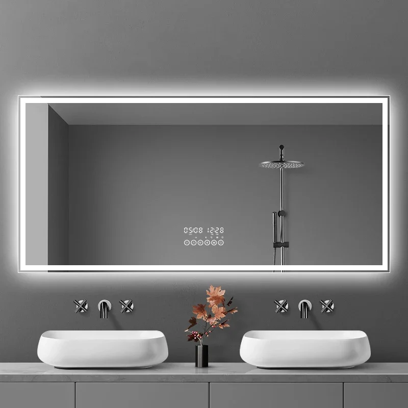 Bathroom Wall Mounted Shower Mirror With Led Light Make Up Rectangle Smart Mirror Vanity Anti Fog Room Decoration Items