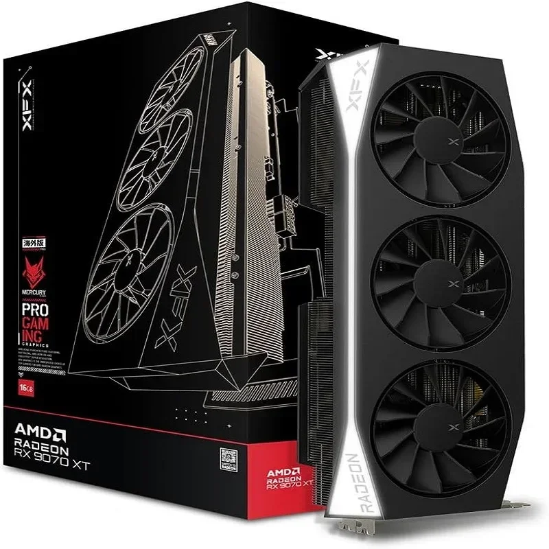 

NEW 100% XFX Mercury AMD Radeon RX 9070XT Gaming Edition with 16GB GDDR6 HDMI 3xDP, AMD RDNA™ 4 (RX-97TMERCB9)