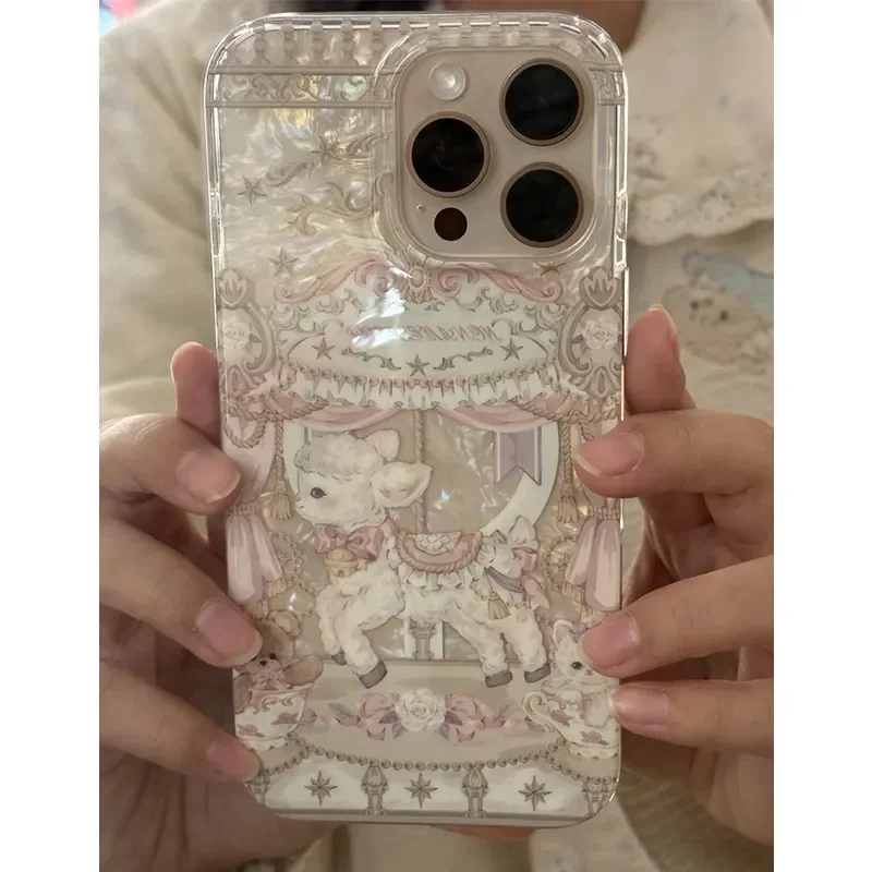 Dreamy Cute Lamb Carousel Phone Case for Xiaomi Redmi 15 15C 14C 13 13C 12 A3 A2 A1 10 10C 9 9A 8 K60 K40 Plus Ultra 4G 5G Cover