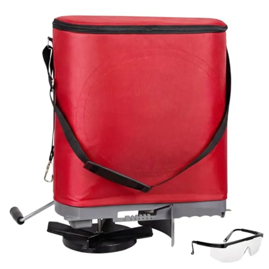 

25lb Handheld Bag Seed Spreader with Enclosed Metal Gears, Rear Baffle, Adjustable Flow Control, Durable Oxford Bag, Shoulder St