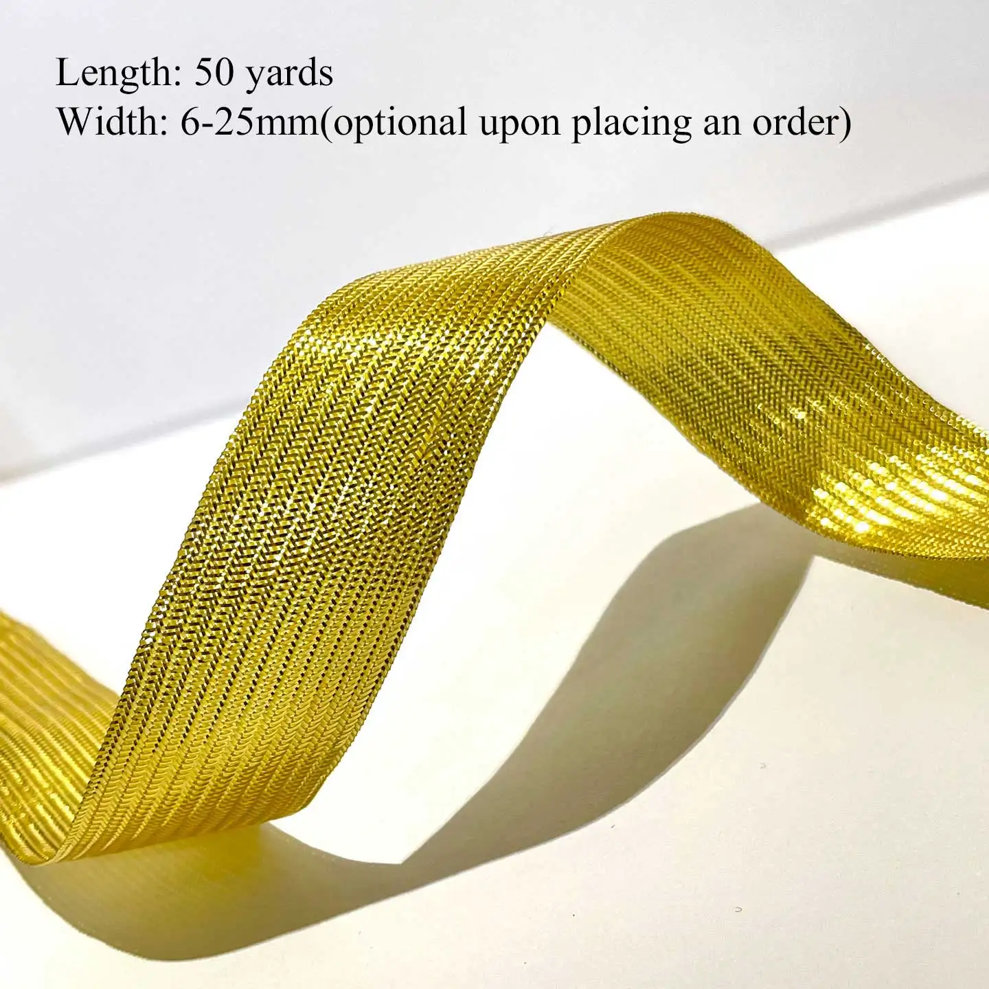 Pudi 50 Yards Gold and Silver Flat Ribbon for Festival Lanterns, Decorative Ribbon with Gold Thread, Glitter Ribbon, Trim Accessories, Gold-Edged Ribbon