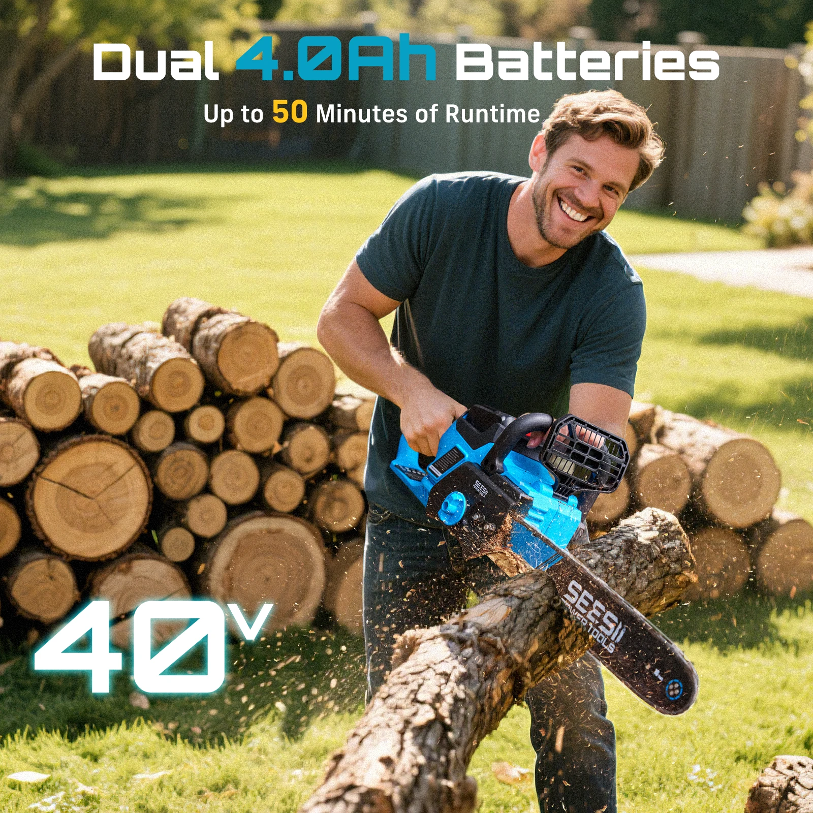 Seesii Brushless Chainsaws Cordless 16" Electric Saws Wood Cutter Pruning Garden Power Tools For Makita Pin 40V 2×4 Ah Batteriey