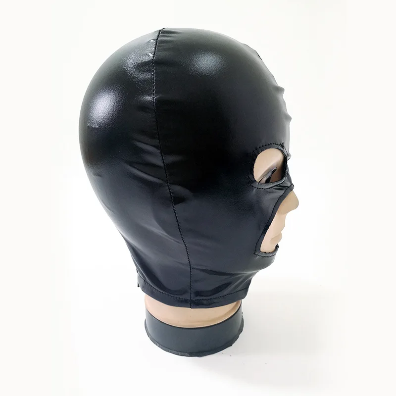 Latex Maske Fetisch Mann Unisex Frauen Herren Cosplay Gesicht Maske Schwarz Leder Kopf 3 Löcher Abdeckung Gesicht Maske Für CS spiel Halloween