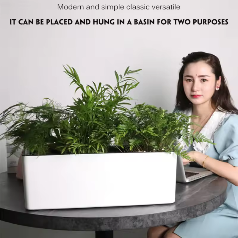 Rectangular Desktop Office Hotel Automatic Water Absorbing Flower Pot Automatic Watering Planter Rectangular Flower Pot