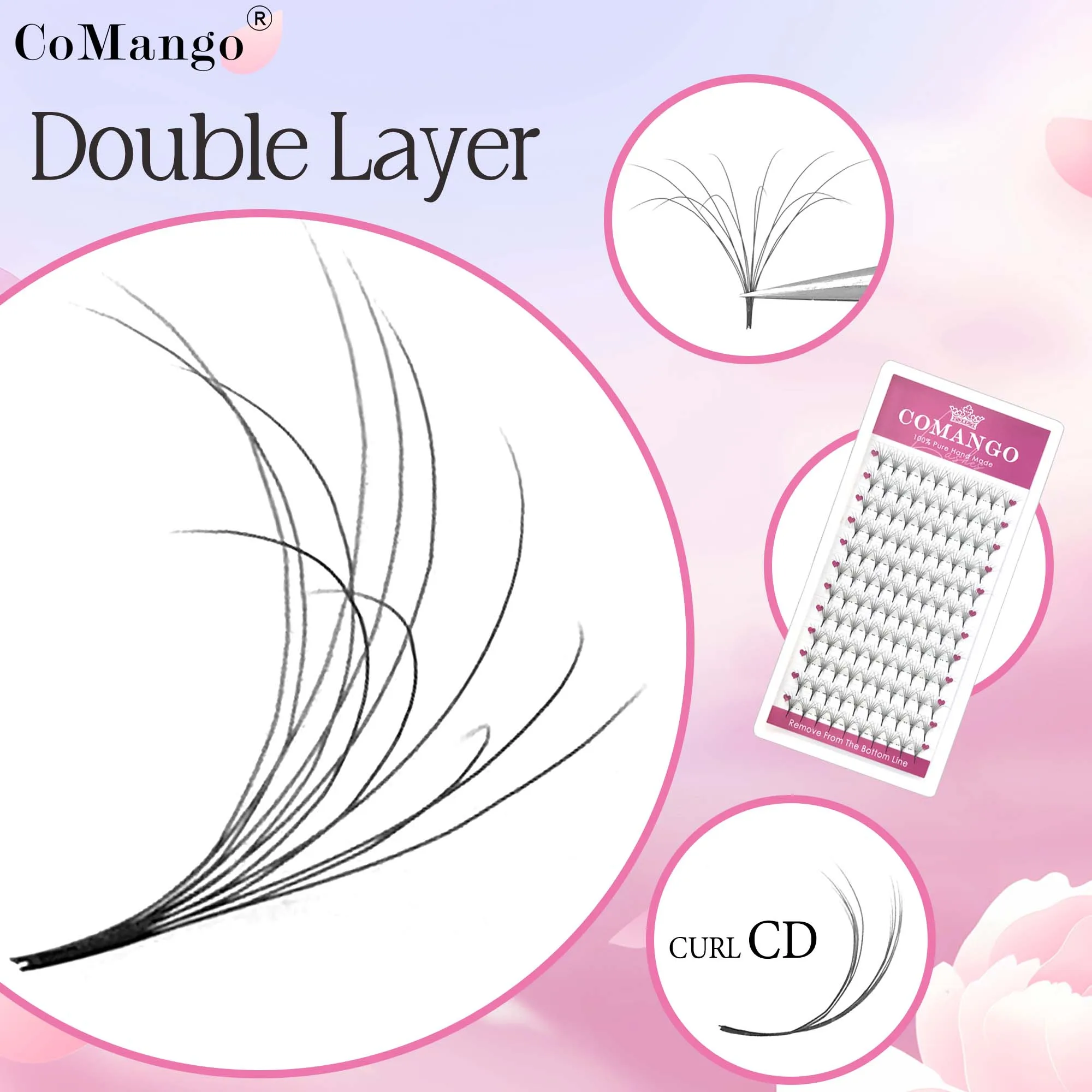 12Rows Double Layers Pointy Base Premade Fans Eyelashes Extension 6D Fluffy Premium False Mink Individual Lash Suit for Salon