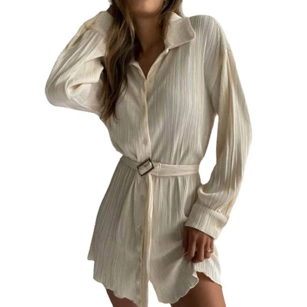 

Elegant Women's Mini Shirt Dress Long Top 2024 New Autumn Fashion Long Sleeved Shirt Lace Up Dress Korte Jurken Y2k Clothes