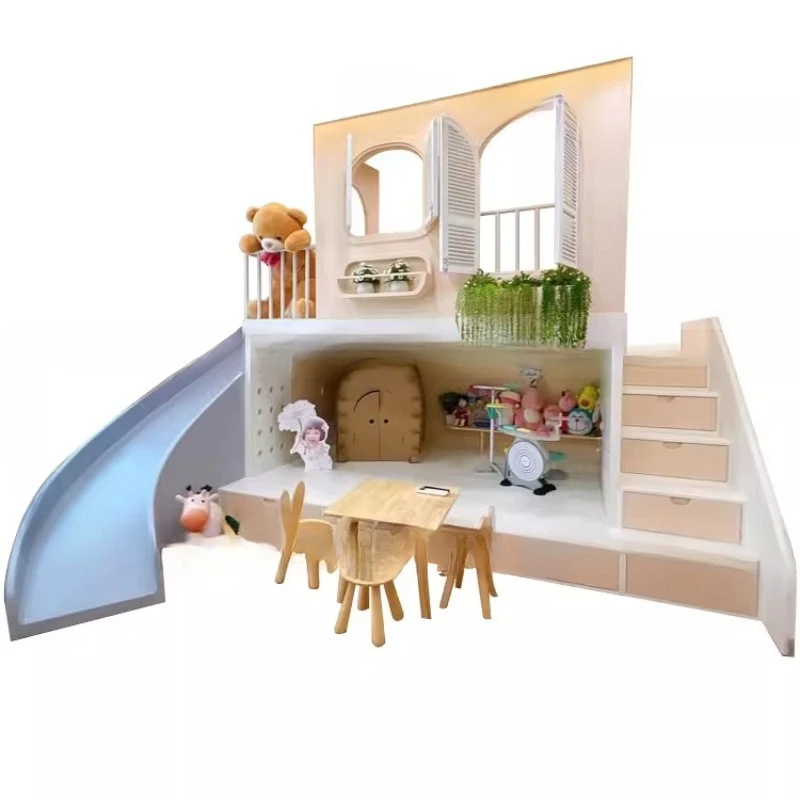 Princess Bed Girl Room Upper and Lower Bed Tree House Bed, Cream Wind Bunk Bed