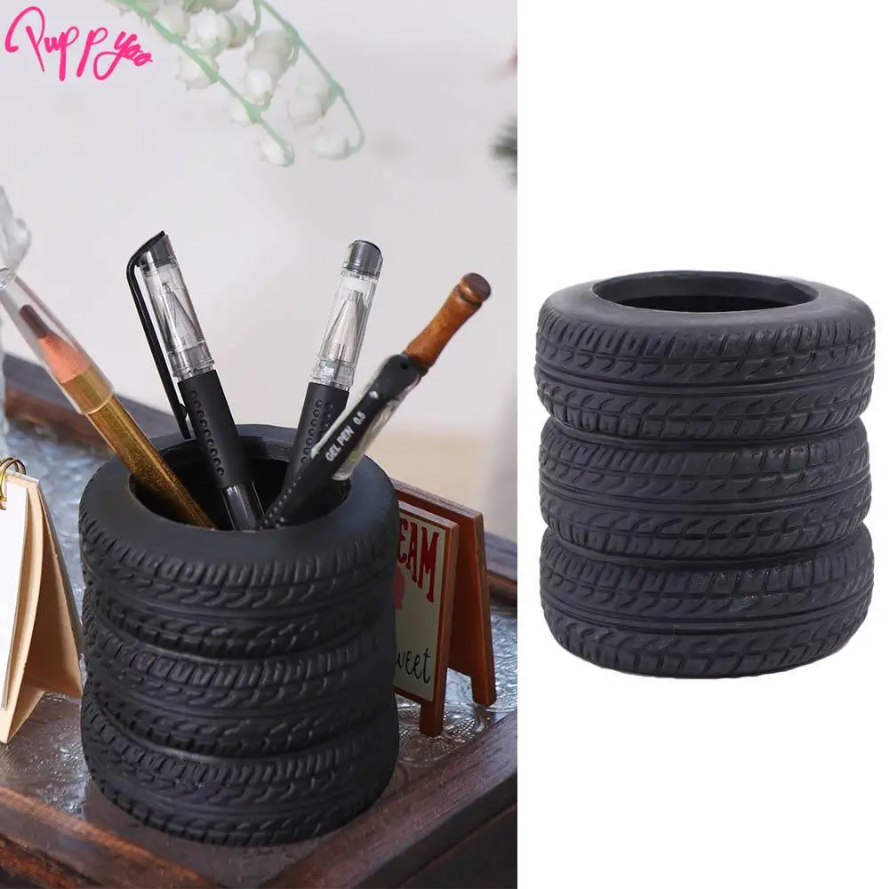 Car Tyre Design Tire Shaped Pen Holder Stationery Storage Multi-functional Stationery Desk Organizer Black Stack Practical