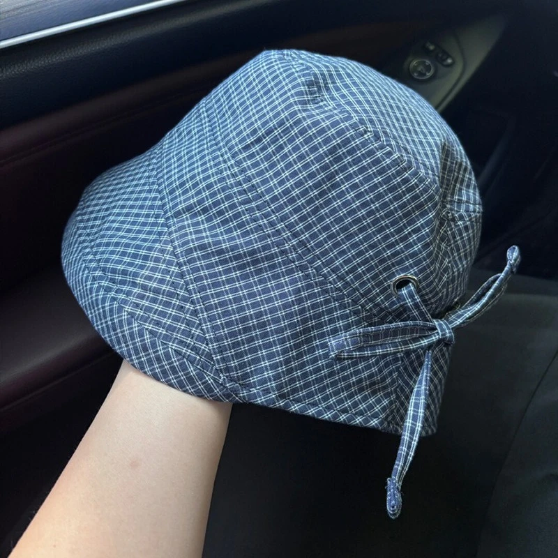 Women's Plaid Strap Bucket Hat Summer Fashion Big Brim Sun Protection Casual Versatile Strap Bucket Cap