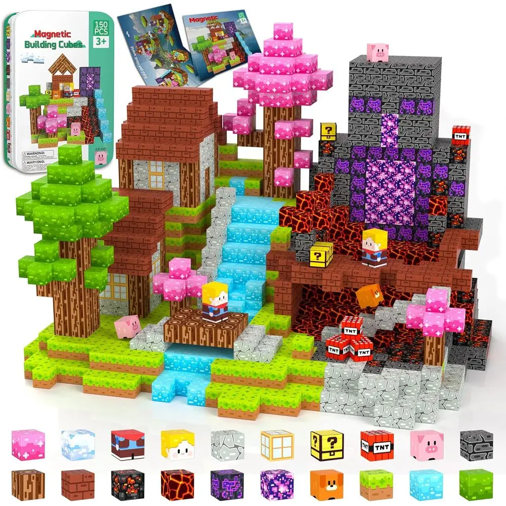 STEM 자석 빌딩 큐브 세트 - 150개 틴 박스, 4-12세, 어린이 생일 또는 크리스마스 선물로 완벽