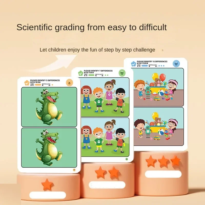 64 Pages Find The Difference Puzzle Game Erasable and Rewritable Focus and Observational Training Brain Development Toy for Kids