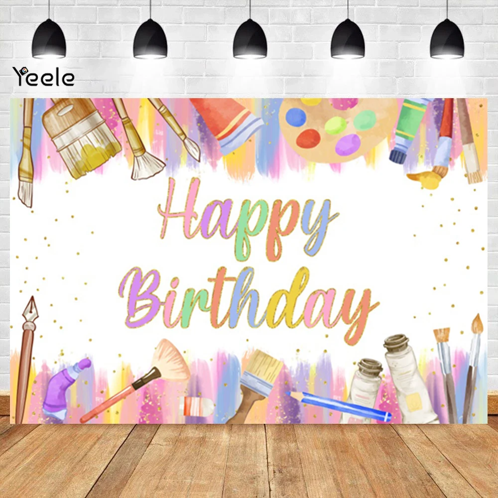 Graffiti Art Happy Birthday Background Let's Paint Party Colorful Brushes Palettes Graffiti Studio Backdrop Photo Studio Props