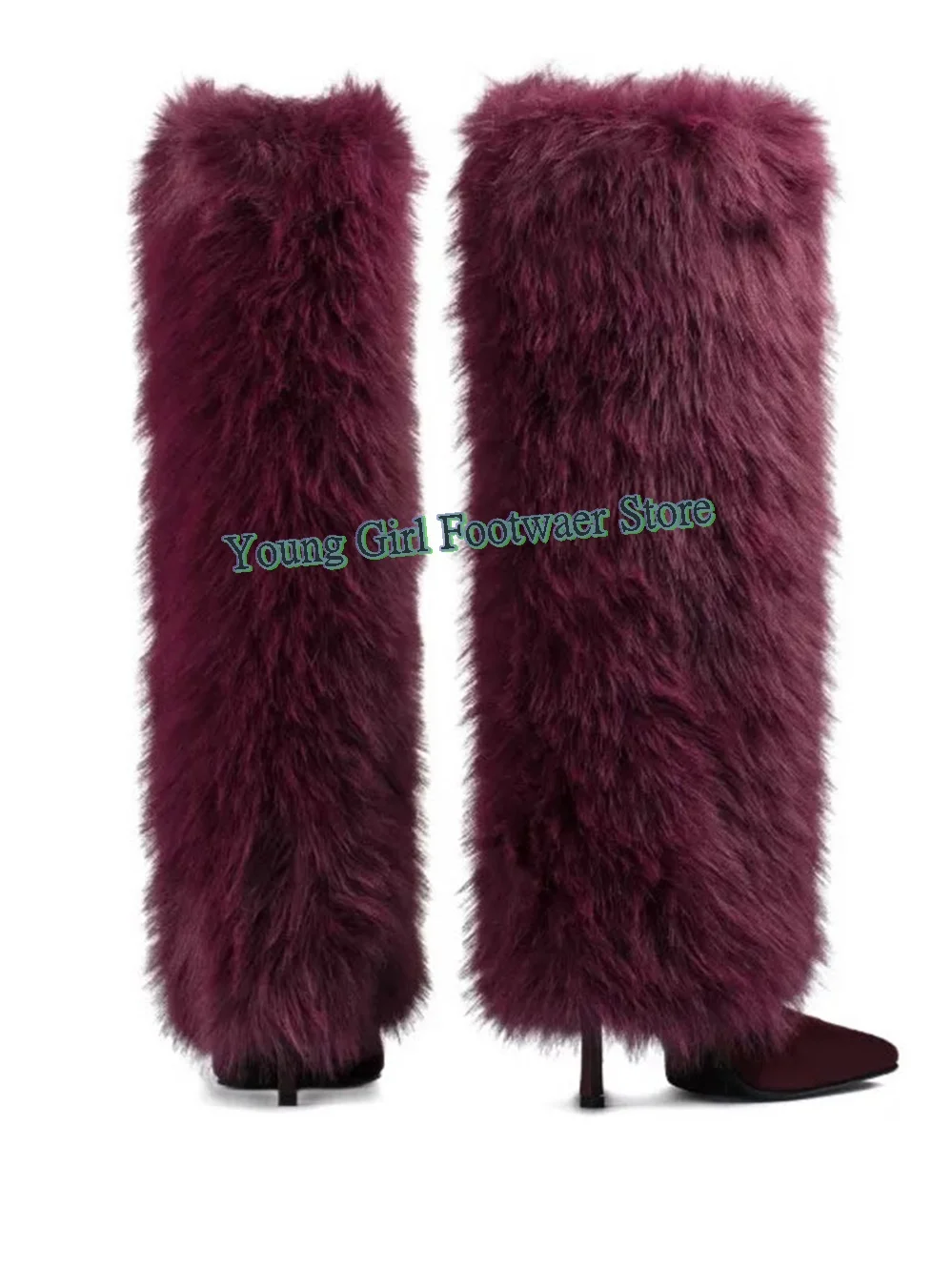 أحذية Maomao Fashion برأس مربع مثير بكعب ستيليتو أحذية عالية في الركبة أحذية مستودع قطيفة حمراء أحذية شتوية دافئة فاخرة #3