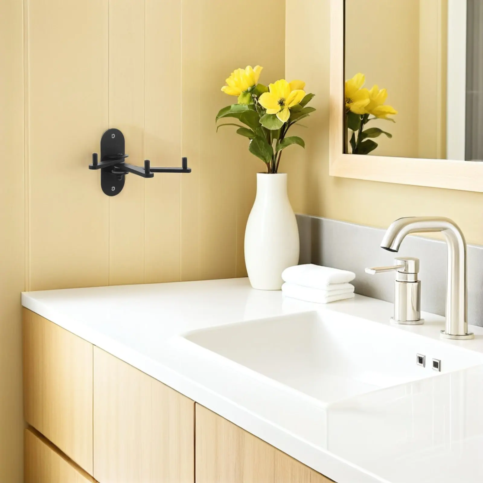 Stainless Steel Swivel Towel Hook Triple Arms Heavy Duty Foldable Bathroom Robe Hook No Drill Adhesive Wall Mount for Kitchen
