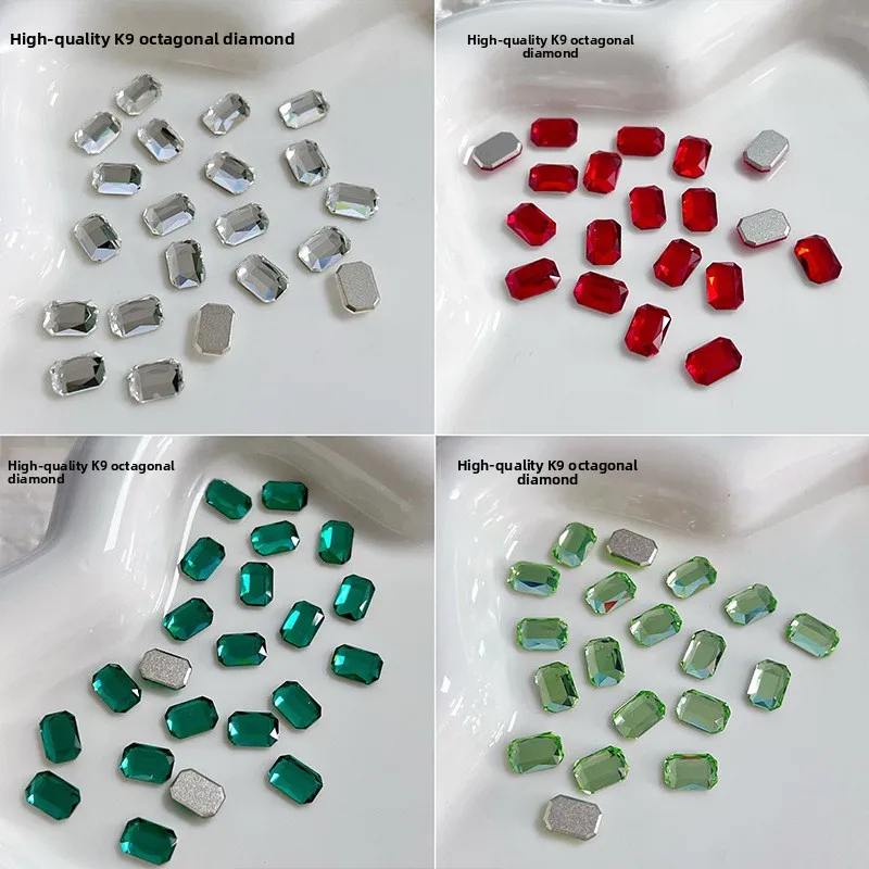 LYLE New Popular Super Sparkly Long Octagon Flat Back Sugar Crystal Rhinestones Special Shaped Nail Charms Manicure Accessories