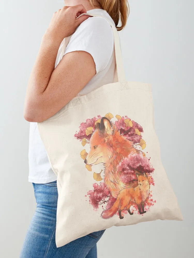 Autumn Fox with Ginkgo Tote Bag hand bag custom tote bag Shopping bags