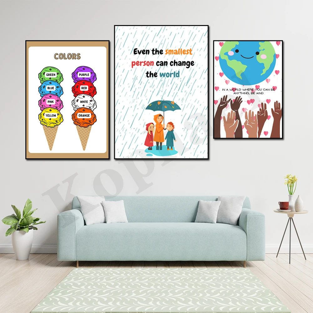 Color Education For Children. In One World. Even The Smallest People Can Change The World. Learning Education Wall Art Poster