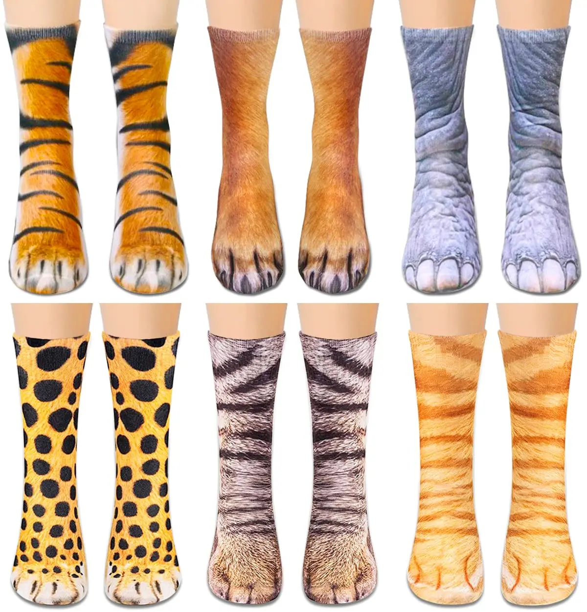 Animal Paws Socks 6 Pair Funny Socks 3D Novelty Crazy Cat Claw Socks Gag Gifts for White Elephant Gift Exchange for Men Women